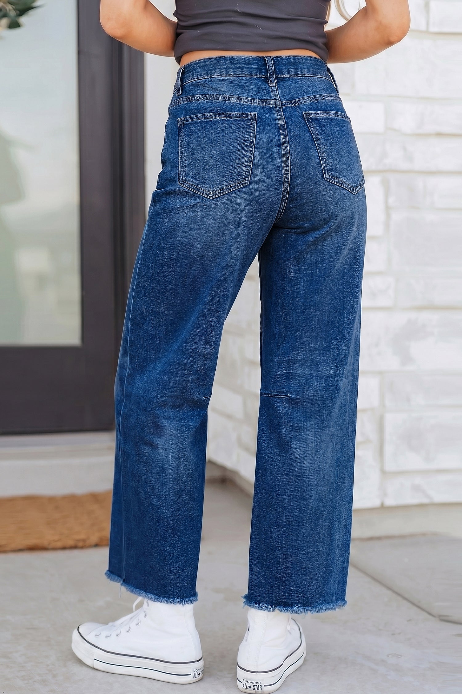 Beau Blue Frayed Cropped Barrel Jeans